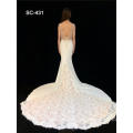 High Quality Custom Made Stunning Tulle & Satin V-Neckline Mermaid Wedding Dresses With Lace Appliques and beading